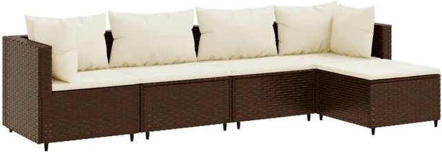 vidaXL 5-tlg Garten-Lounge-Set in L-Form mit Kissen, Braun und Weiß, Poly-Rattan und Metallgestell - Bild 1