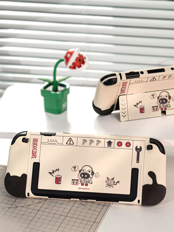 Bandai Switch 2 OLED Schutzhülle mit Katzenpfoten-Design in Weiß, geteilte Hartschale mit weichem Silikon-Griff und Dock-Kompatibilität - Bild 3