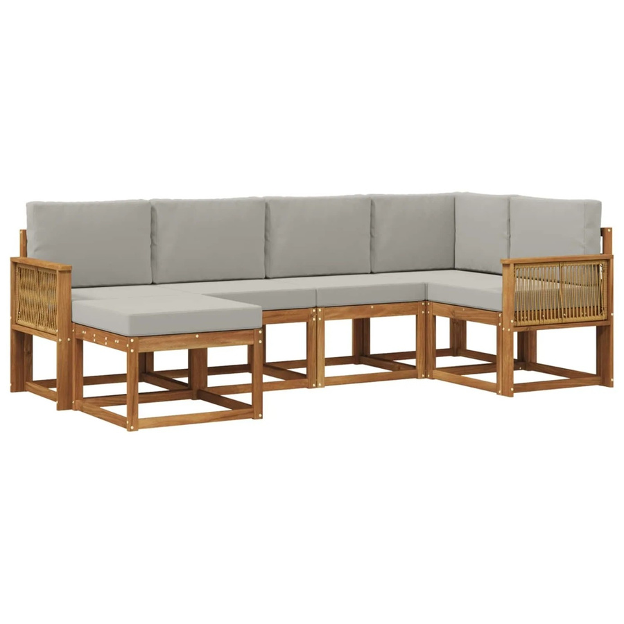 vidaXL Outdoor-Sofagarnitur aus Akazienholz und Polyester in L-Form, 6-teiliges Set, Hellgrau - Bild 2