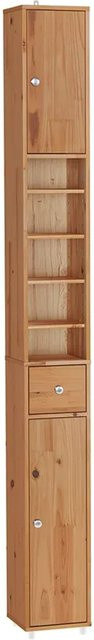SoBuy Badezimmerschrank Hochschrank aus Zedernholz mit Türen und Einlegeböden, B/T/H: 20 x 20 x 180 cm, braun/beige - Bild 1