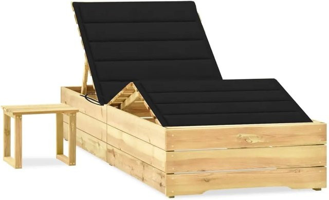 vidaXL Garten-Sonnenliege aus imprägnierter Kiefer mit Tisch und schwarzer Auflage - Bild 1