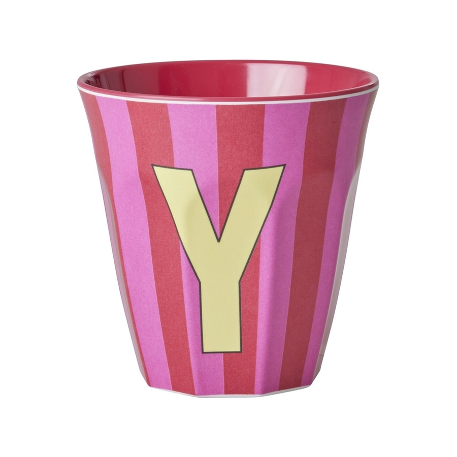 Rice Melamin Becher Buchstabe Y Streifen Pink 250ml - Bild 1