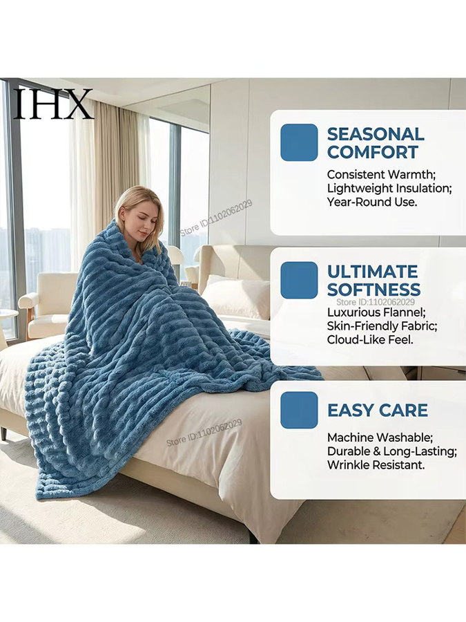 IHX Coral Fleece Flanell-Decke weich und warm in Beige oder Blau, 230gsm Bettüberwurf für Erwachsene - Bild 5