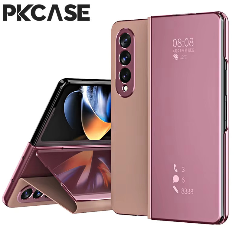 PKCASE Smart Mirror Flip Handyhülle aus Leder für Samsung Galaxy Z Fold 8 Z Fold 7 Z Fold 6 Z Fold 5 Z Fold 4 Z Fold 3 5G in Gold und Pink - Bild 6