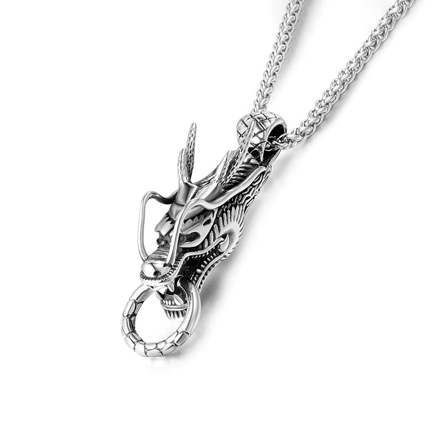 NORTHMAN Anhänger Halskette, Edelstahl, Silber, Drachen Kopf, Herren - Bild 3