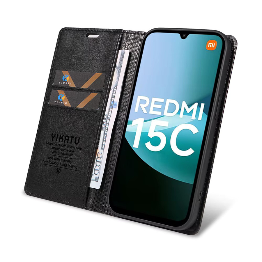 Xiaomi Magnetische Flip-Lederhülle Premium Litchi Stria für Redmi 15 15C 14C 13 13C 12 12C 10 Prime 10C 10A 9A 9C A5 A3 A1 Plus in Schwarz - Bild 3
