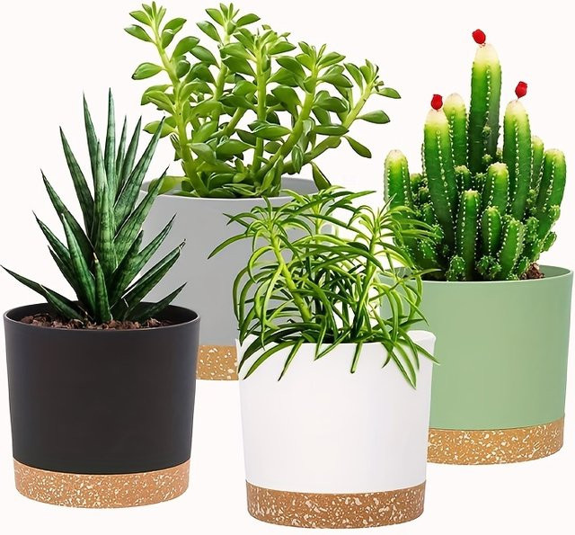4er Set YOCITY Blumentöpfe rund mit abnehmbarem Boden, atmungsaktiv, grün und mehrfarbig, Durchmesser: 12,7 cm - Bild 1