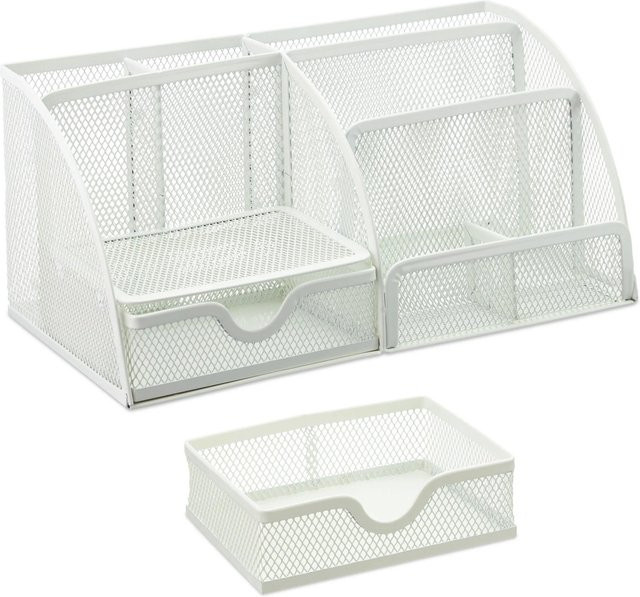 Relaxdays Schreibtisch Organizer aus Stahl in Weiß, rutschfest und mit mehreren Fächern, B/T/H: 28 x 13 x 14 cm - Bild 1