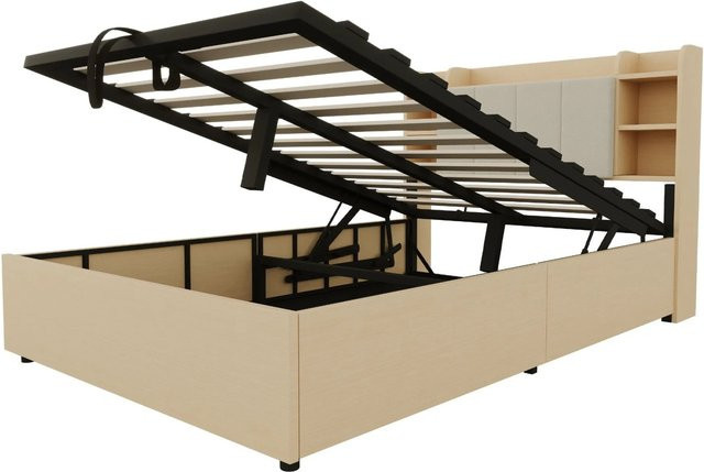 Merax Holzbett mit Stauraum und USB-Ladeport, B/T/H: 140 x 200 x 144,5 cm - Bild 1