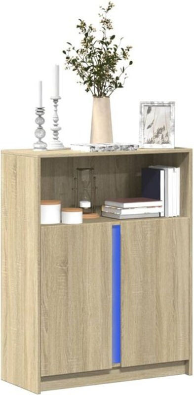 Modernes LED-Sideboard Vidaxl aus Holzwerkstoff und Glas in Sonoma-Eiche Natur, B/T/H: 77 x 34 x 100 cm - Bild 1