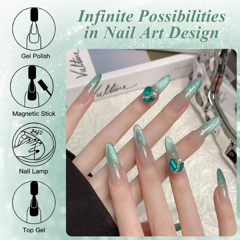 Auroras Mint Green Cat Magnetischer Gel-Nagellack, Königsblau, 7 ml - Bild 2