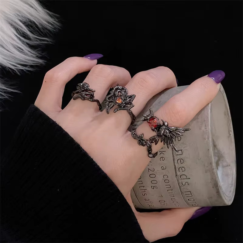 imixlot Ringe, Schwarz, Punk, Kristall, Unisex - Bild 2
