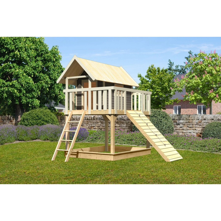 Karibu Stelzenhaus Fidel Holzrampe in Terragrau, B/H/T: 198 x 329,5 x 243 cm - Bild 2