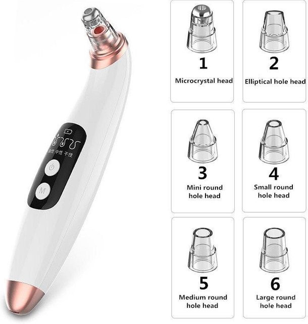 Vakuum Gesichtsreinigungs- und Peelinggerät mit 6 Aufsätzen und USB-Ladefunktion in Weiß - Bild 1