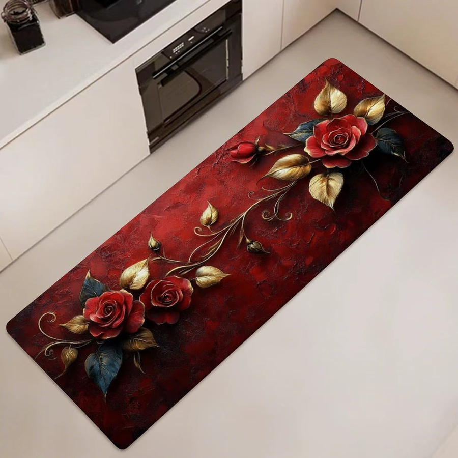 VIKAMA Premium Teppich mit floralem Design in Dunkelrot für Wohnzimmer, Küche, Badezimmer oder Schlafzimmer - Bild 4