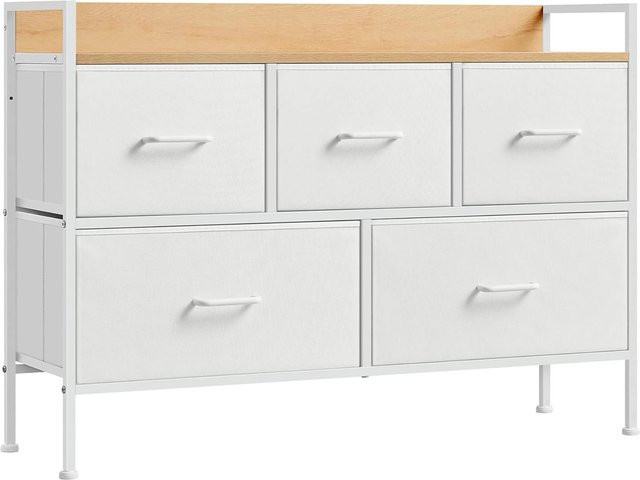 Songmics Kommode mit 5 Stoffschubladen in Weiß-Eiche Beige, B/T/H: 98,2 x 29 x 70 cm - Bild 1