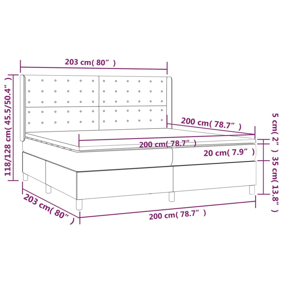 vidaXL Boxspringbett Hybrid mit Matratze und Taschenfederkern, Dunkelgrau, B/T/H: 200 x 200 x 118 cm - Bild 5