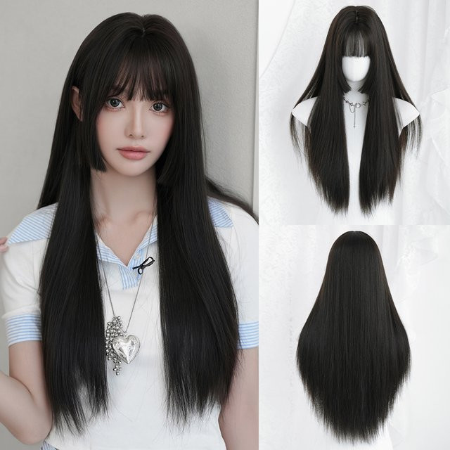 7JHH WIGS Perücke für Damen, dunkelbraun, lang, gerade, geschichtet - Bild 1