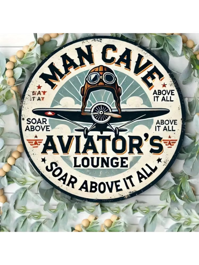 Vintage Wandschild aus Eisen von Potdemiel mit Pilot- und Doppeldecker-Design für deine Man Cave oder Pilot's Lounge, B/H: 20,3 x 20,3 cm - Bild 7