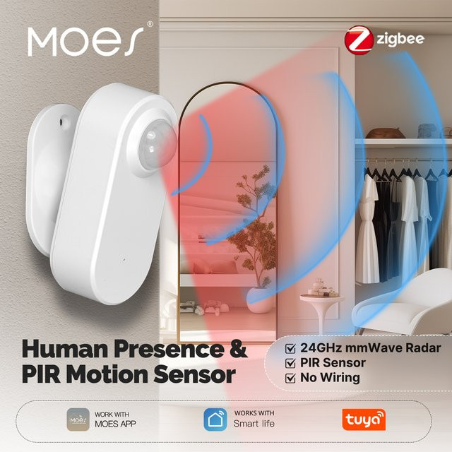 MOES Tuya ZigBee Smart Radar-Sensor mit 24GHz MMWave Anwesenheitserkennung und Bewegungserkennung in Weiß - Bild 1