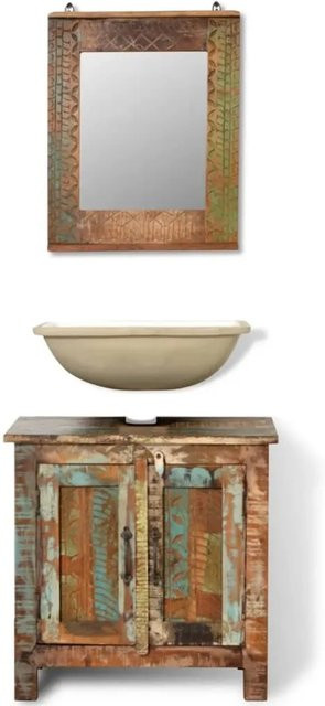 vidaXL Badmöbel Set aus Massivholz mit Waschbeckenunterschrank und Spiegelschrank in Antik-Optik, B/T/H: 60 x 60 x 30 cm - Bild 1