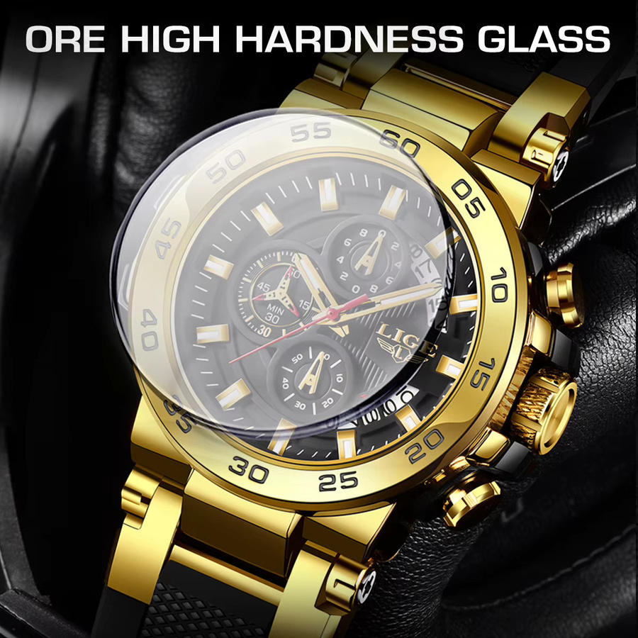 LIGE Armbanduhr Quarz, Mondphase, Gold, Bicolor, Herren - Bild 4