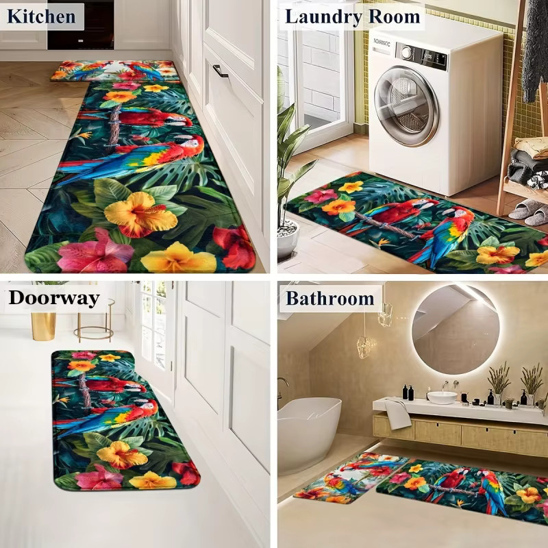 VIKAMA Küchenteppich mit exotischem tropischem Papageien-Design, rutschfeste und maschinenwaschbare Matte in Multicolour für Küche, Badezimmer oder Flur - Bild 6