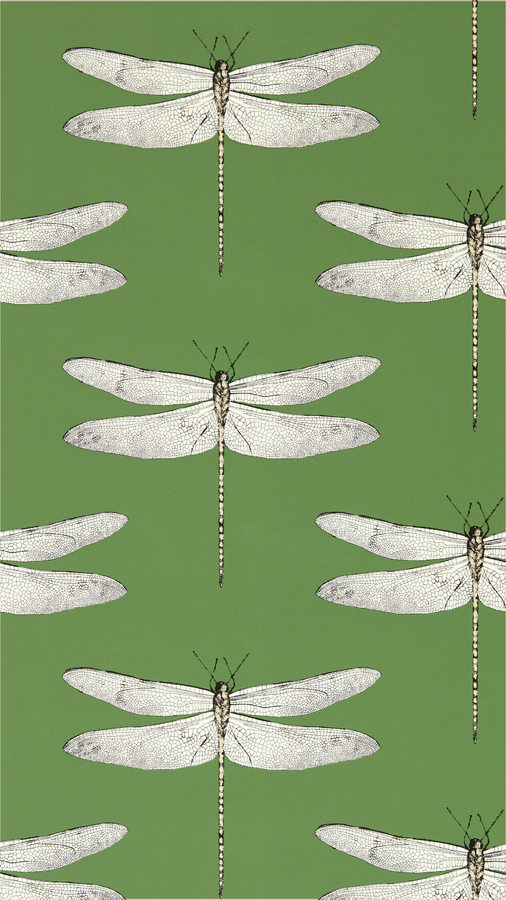 Harlequin Tapete Demoiselle in Kelly, First Light und Blush mit Tiermotiven im Art-Deco-Stil - Bild 1