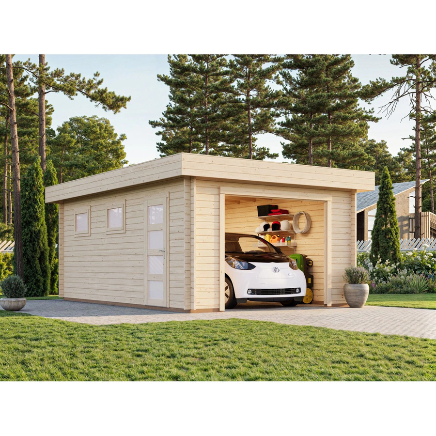 Palmako Garage Rasmus aus Fichtenholz in Beige mit Zylinderschloss, Breite: 360 cm, Tiefe: 550 cm - Bild 2