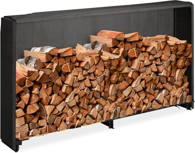 Relaxdays Kaminholzregal aus Eisen mit Abdeckung in Schwarz, B/H/T: 110 x 200 x 29 cm - Bild 1