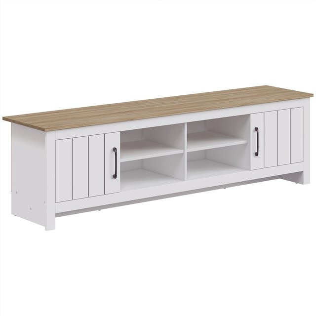 HOMCOM TV-Lowboard in Eiche und Weiß, modernes TV-Möbel mit 2 Türen und 4 offenen Fächern für Wohn- und Schlafzimmer, Breite: 175 cm - Bild 1