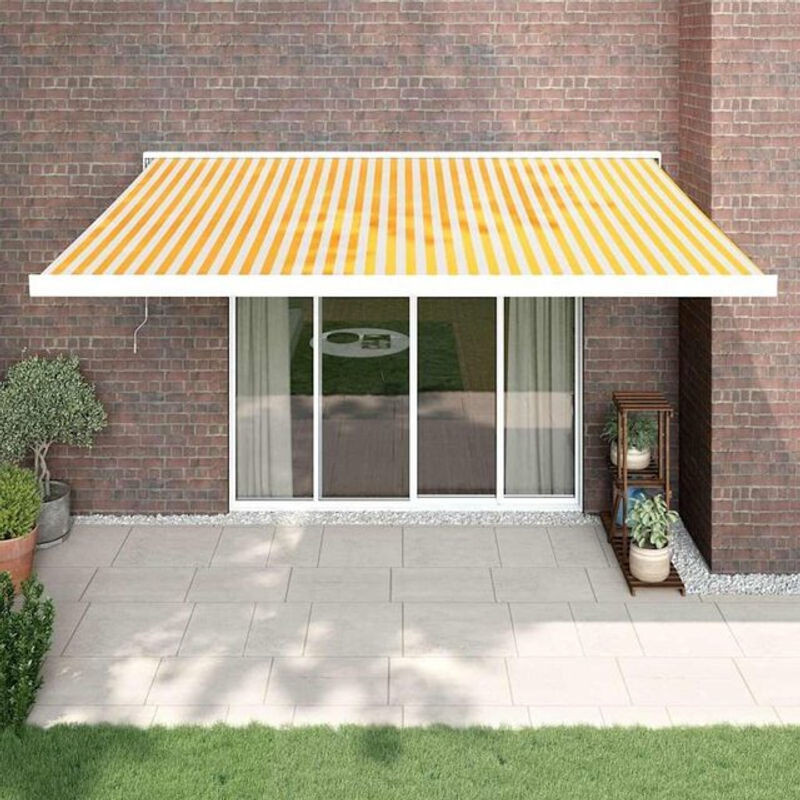 Vidaxl Markise einziehbar aus Stoff und Aluminium in Gelb und Weiß B/B: 4,5 x 3 m - Bild 1