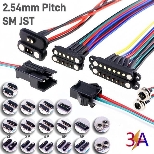 RTLECS Magnetisches Pogo Pin JST SM Verlängerungskabel Set mit 2A Stecker Männlich und Weiblich in Schwarz für LED Streifen und Lampen Treiber - Bild 1