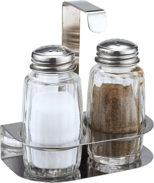 PULSIVA Salz- und Pfeffermenage Basic Set aus Glas und Edelstahl, Silber/Transparent, 6er Pack, B/H/T: 10,0 x 10,3 x 5,7 cm - Bild 1