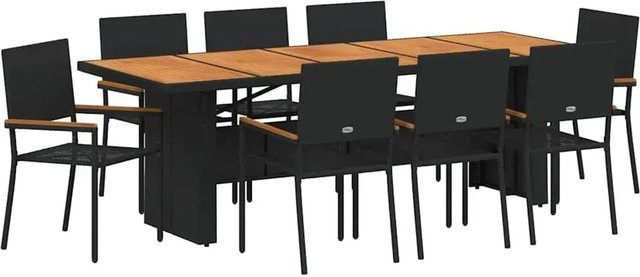 vidaXL Garten Essgruppe aus Poly-Rattan und Stahl in Schwarz, 9-teilig - Bild 1