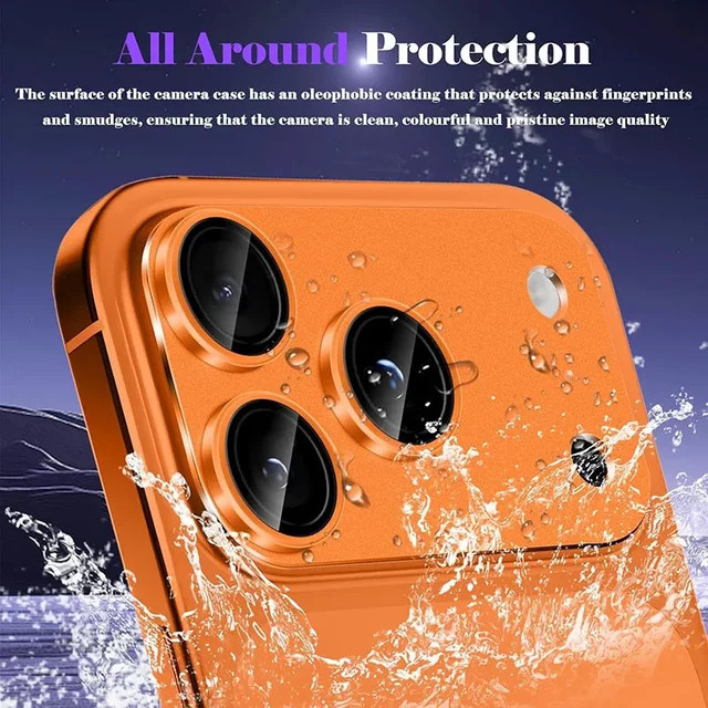 Kameraobjektivschutz aus gehärtetem Metall für iPhone 17 Pro und 17 Pro Max in Silber und Orange - Bild 1