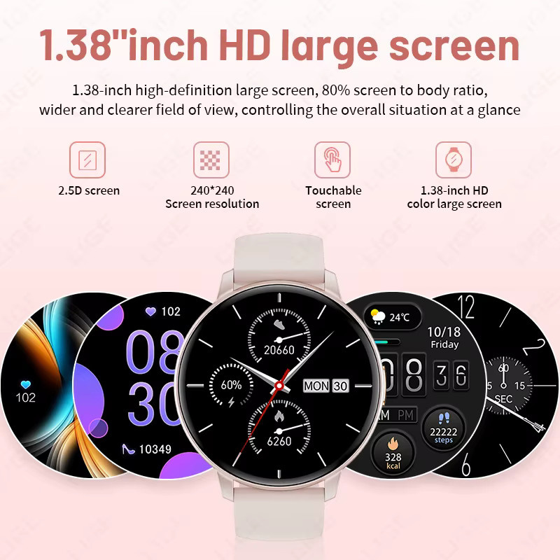 LIGE Smartwatch für Damen und Herren mit Bluetooth Anruf Funktion, Blut-Sauerstoff-Monitor und anpassbaren Zifferblättern, kompatibel mit Android und iOS, Schwarz und Pink - Bild 6
