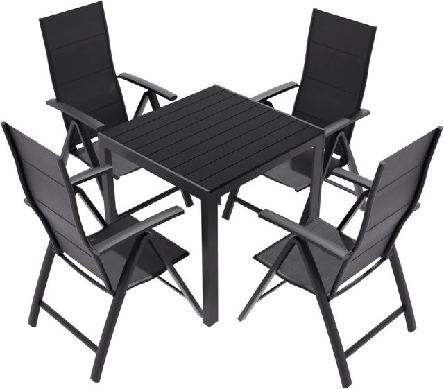 Lex 5-tlg. Gartenmöbel Set aus pulverbeschichtetem Aluminium in Anthrazit mit Tisch und Liegestühlen - Bild 1