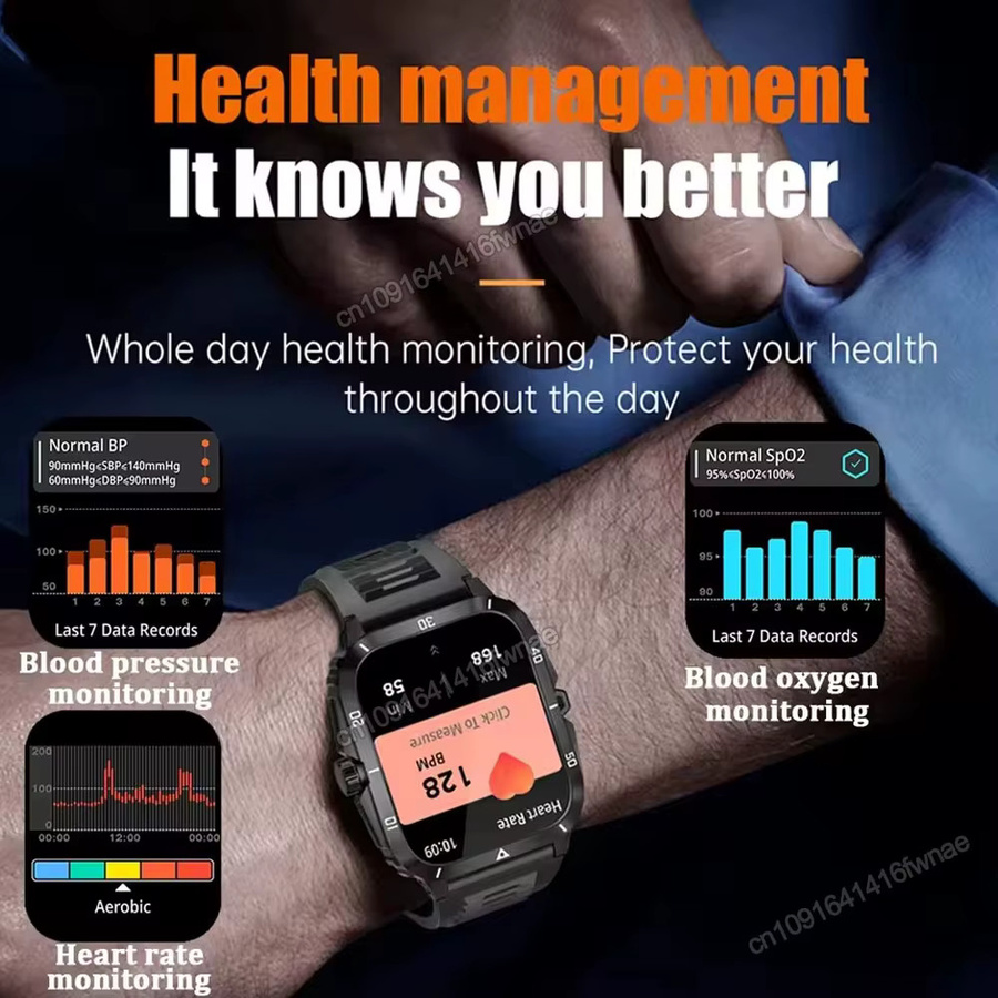 Ola Esporte Militärische Smartwatch für Herren in Schwarz mit GPS, 3ATM Wasserdichtigkeit und Gesundheitsüberwachung - Bild 4