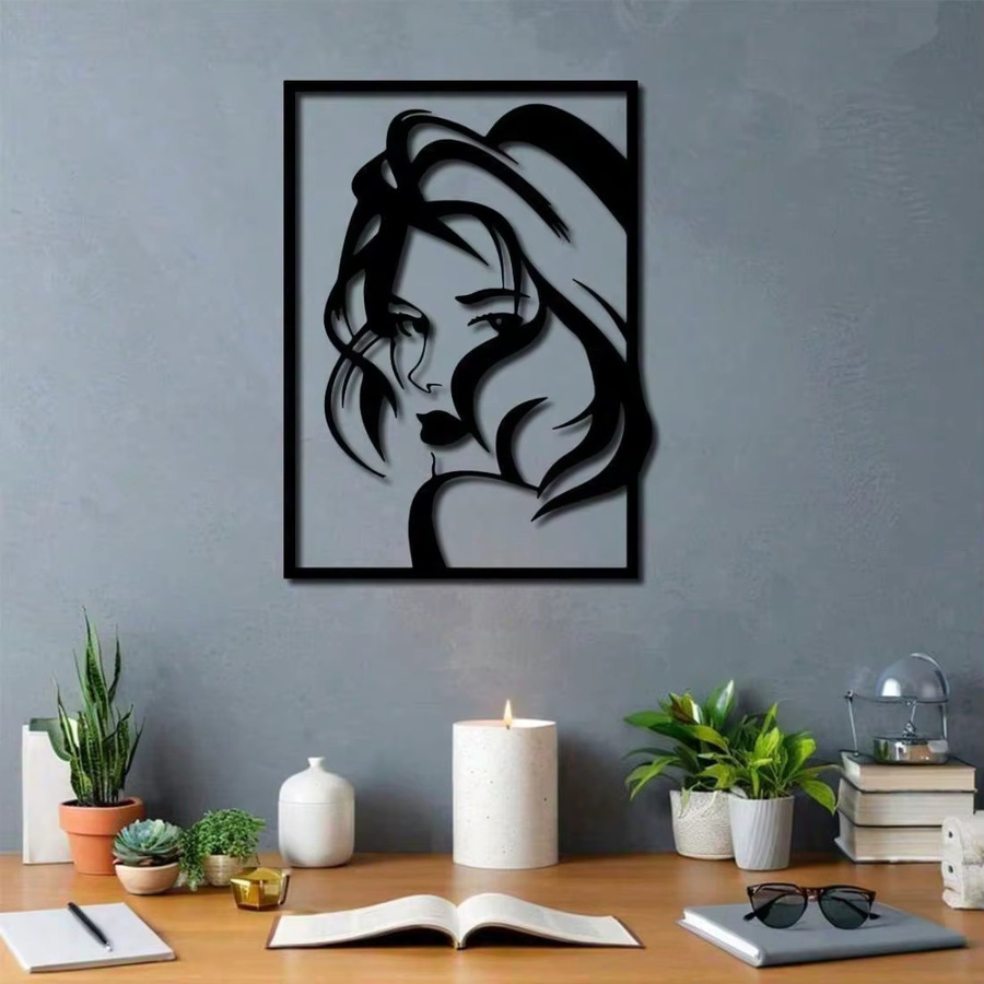 CIFBUY Wandkunst aus Metall in Schwarz und Weiß mit minimalistischer weiblicher Silhouette zur Wandmontage - Bild 4