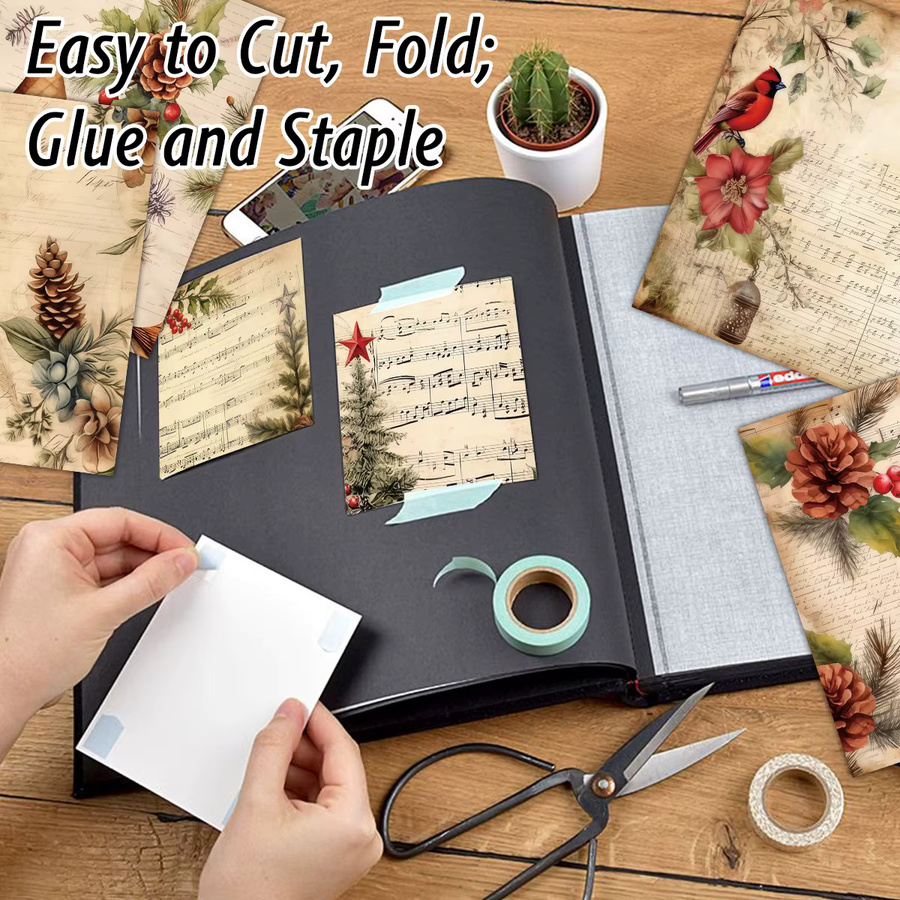 Viktorianisches Weihnachts-Scrapbook-Papier-Set mit 12 Blatt buntem Bastelpapier in Mustern von Weihnachtssternen, Vögeln und Weihnachtsmann für dein DIY-Projekt und Tagebuch - Bild 3