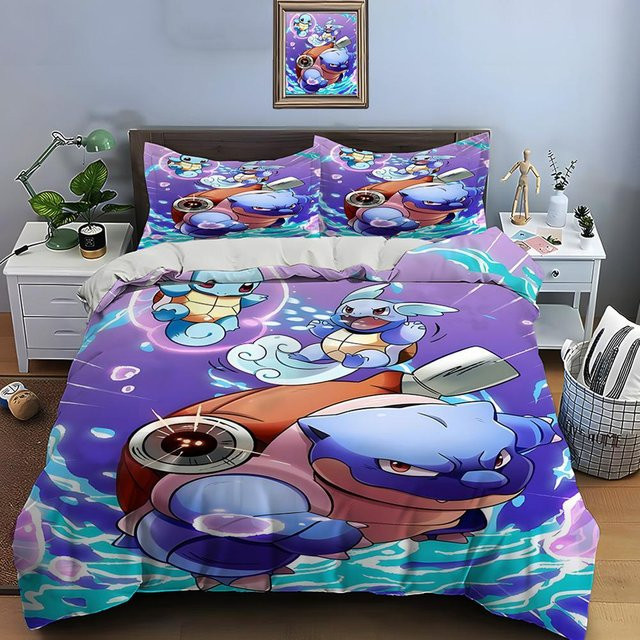 Pokemon Schiggy Print Bettwäsche Set 3-teilig mit Bettdecke und Kissenbezügen, B/H: 140 x 210 cm, Multicolor - Bild 1