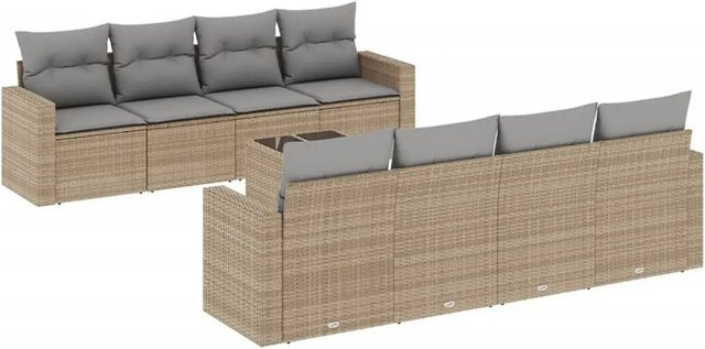 vidaXL 9-teilige Garten-Sofagarnitur in L-Form aus Poly-Rattan mit Kissen, Beige-Grau - Bild 1