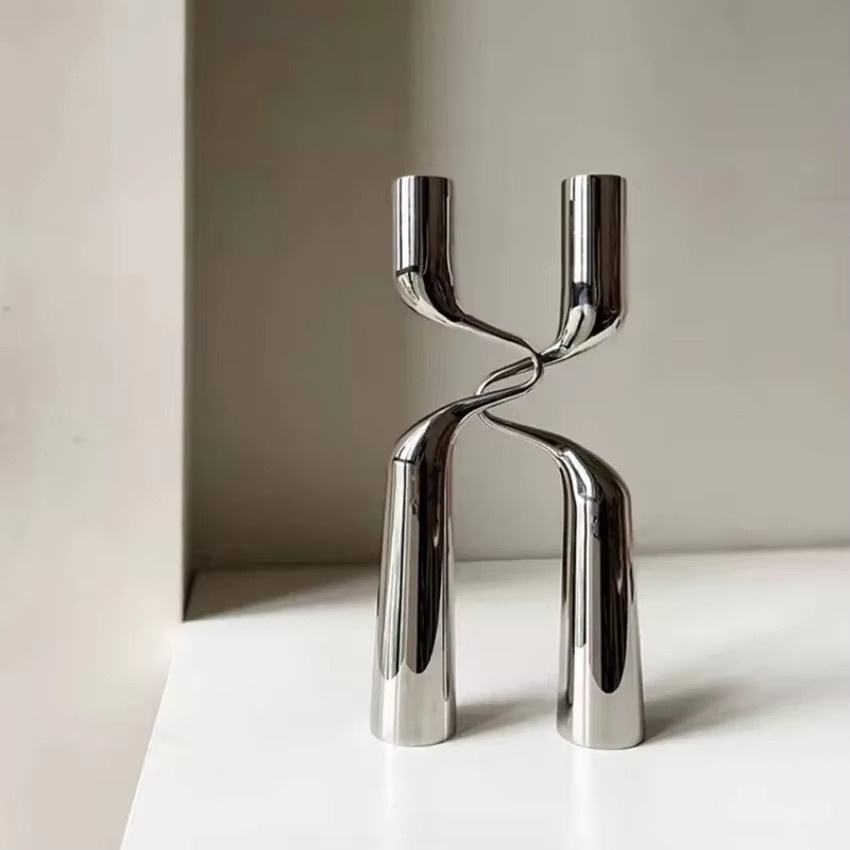 ANENG Doppelköpfiger Kerzenhalter aus Metall in Silber für Tischdekoration - Bild 5