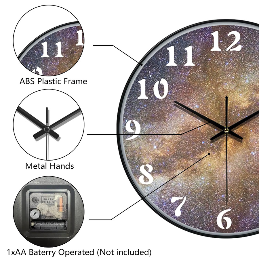 P.chuang Galaxy Sternenhimmel Wanduhr, moderne analoge Quarzuhr in Schwarz und Multicolour, geräuschloses Design für Wohnzimmer, Schlafzimmer und Büro - Bild 3
