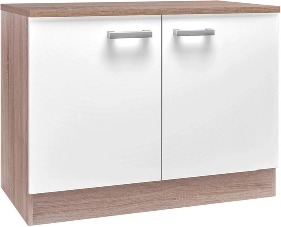 Based Spülenunterschrank Lexa modern in Weiss und Eiche mit Scharniertüren, B/T/H: 100 x 60 x 85 cm