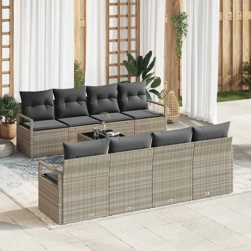 Vidaxl Garten-Sofa-Set aus Polyrattan in Grau, 7-teiliges Loungemöbel-Set, B/T/H: 55 x 55 x 37 cm - Bild 1