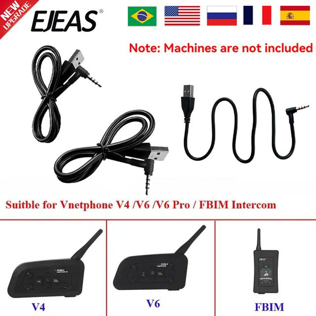 EJEAS Ladekabel mit 3,5 mm Klinke für Bluetooth Walkie-Talkie Helm-Headsets V6 PRO und V4 PLUS in Schwarz - Bild 1