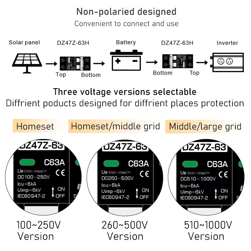 NANQUE MCB Leistungsschalter 2P C-Kurve für Solarpanel und Batterieschutz, Schwarz - Bild 4