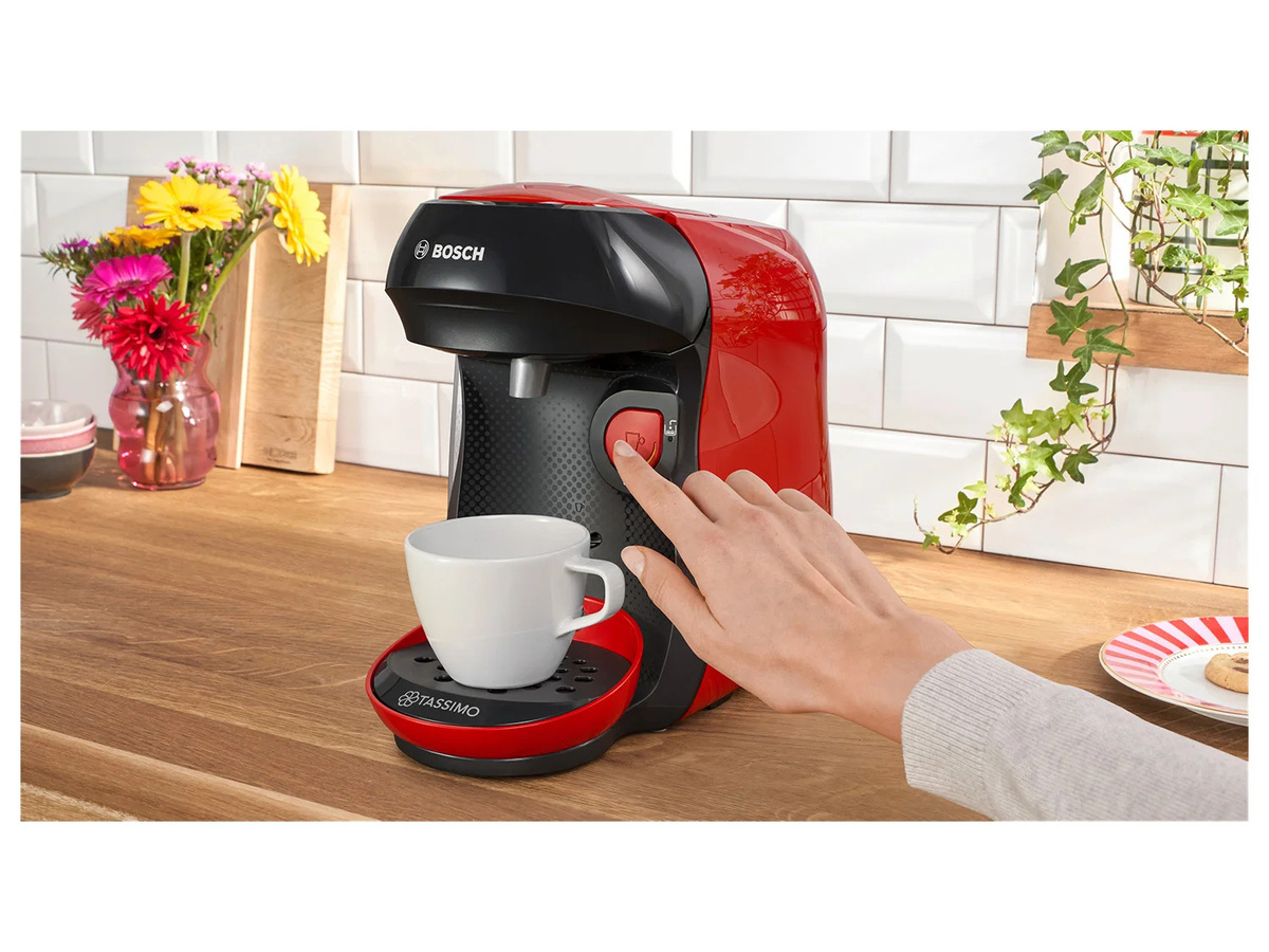 Bosch Tassimo Happy TAS103E Kapselmaschine in Schwarz-Rot mit Kapselerkennung und herausnehmbarem Wassertank - Bild 2